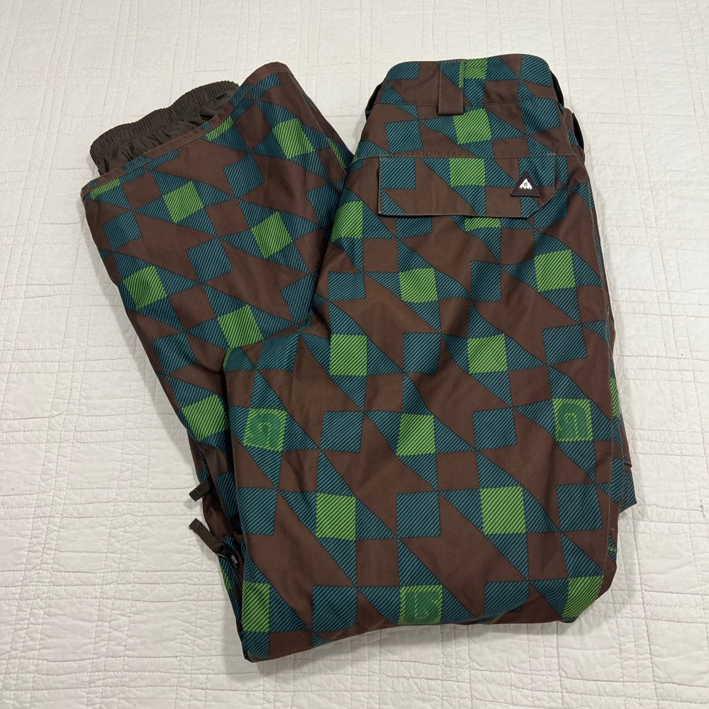 Burton Dryride Snowboard Pants Mens Medium Brown Green Geometric Insulated Ski